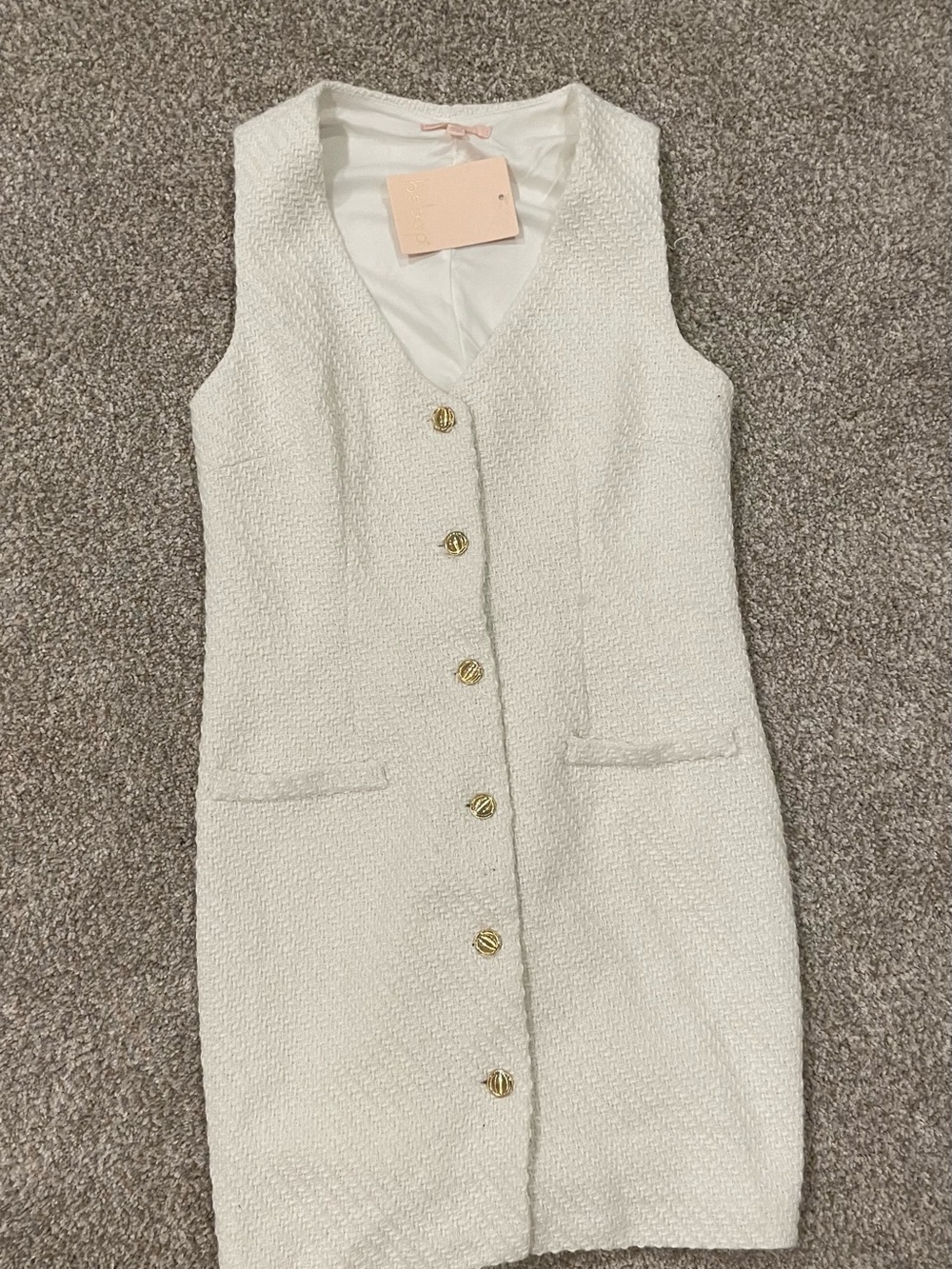 BeBop Cream Tweed Button-Front Mini Dress